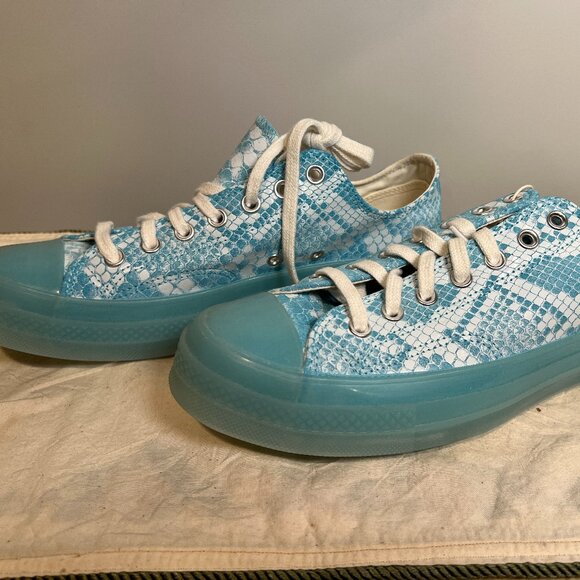 Converse Tiffany Blue Textured Snakeskin Sneakers Men's 9 /  Women's 11 - Picture 1 of 9
